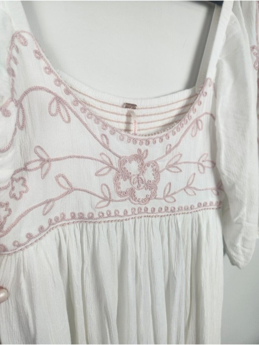 Free People Wedgewood White Embroidered Babydoll Maxi Dress Size Medium Empire - Picture 5 of 14